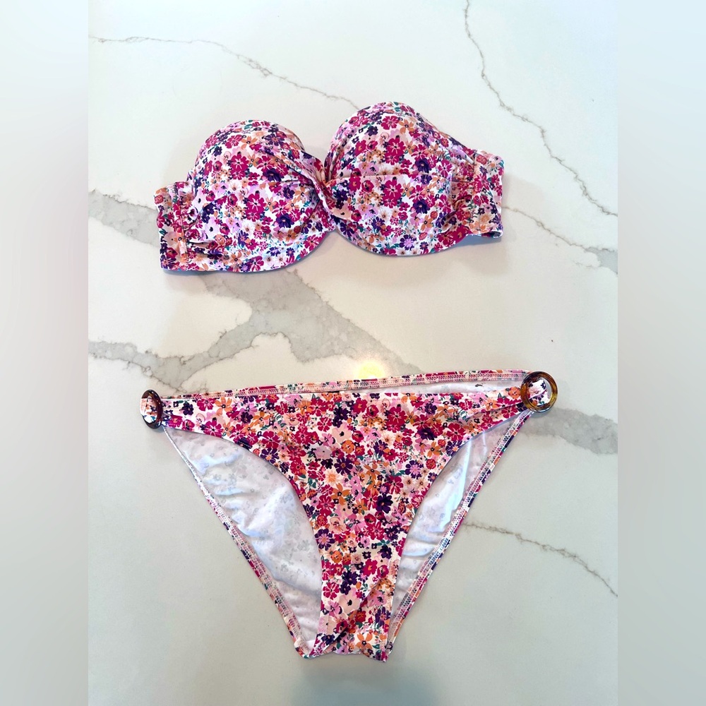 JETTE floral bandeau bikini, size 34 b top, size 4 bottom